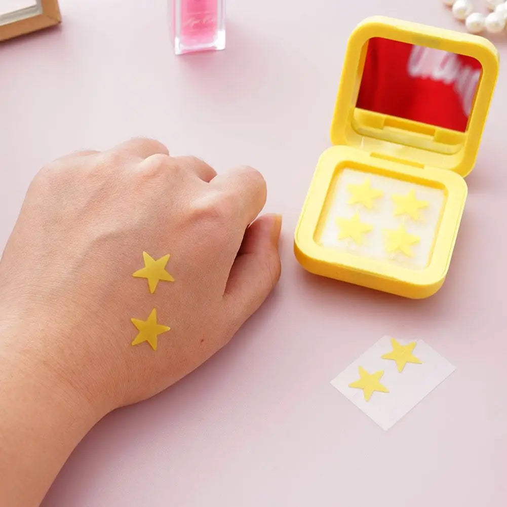 1Box Yellow Acne Patch Fade Repair Invisible Acne Removal Stickers Cute Concealer Makeup Tool Star Style with Mirror Storage Box