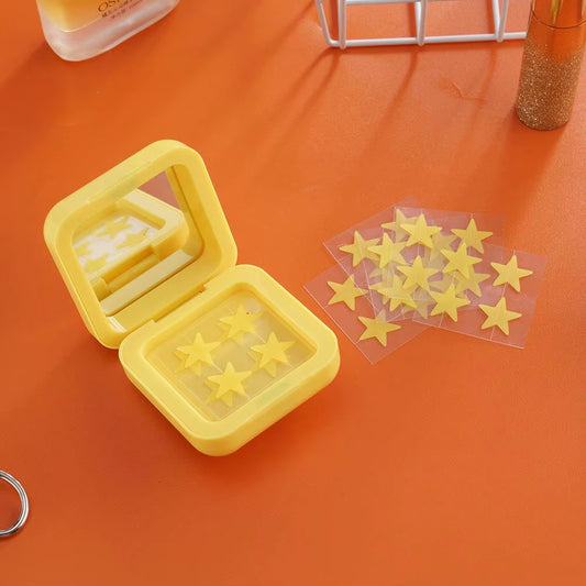 1Box Yellow Acne Patch Fade Repair Invisible Acne Removal Stickers Cute Concealer Makeup Tool Star Style with Mirror Storage Box