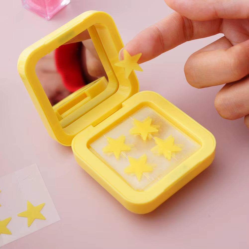 1Box Yellow Acne Patch Fade Repair Invisible Acne Removal Stickers Cute Concealer Makeup Tool Star Style with Mirror Storage Box