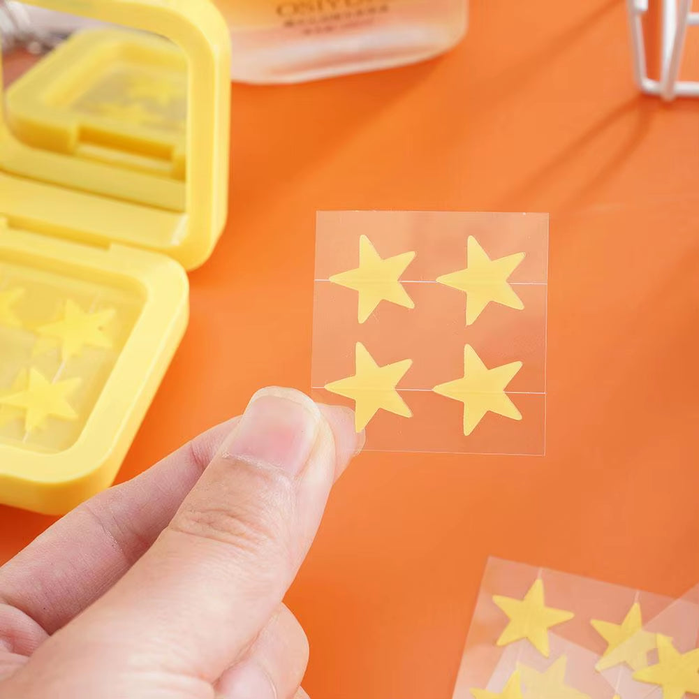 1Box Yellow Acne Patch Fade Repair Invisible Acne Removal Stickers Cute Concealer Makeup Tool Star Style with Mirror Storage Box